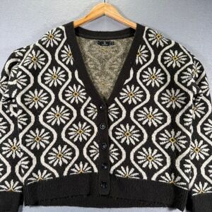 Volcom Womens Cardigan Sweater Daisy Print Long Sleeve Button Up‎ Size L 10